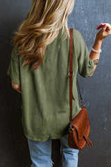 Textured V-Neck Dropped Shoulder T-Shirt - Trendsi - Flyclothing LLC