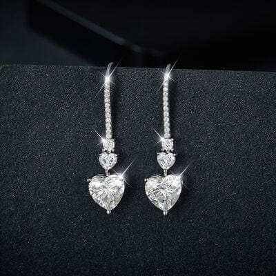 5.44 Carat 925 Sterling Silver Moissanite Heart Drop Earrings - Trendsi - Flyclothing LLC