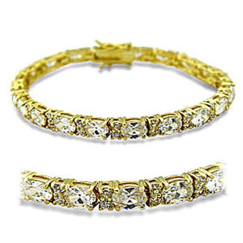 Alamode Gold Brass Bracelet with AAA Grade CZ in Clear - Alamode