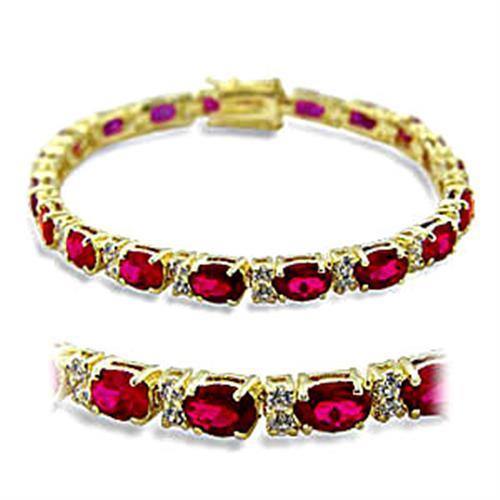 Alamode Gold Brass Bracelet with Synthetic Garnet in Ruby - Alamode