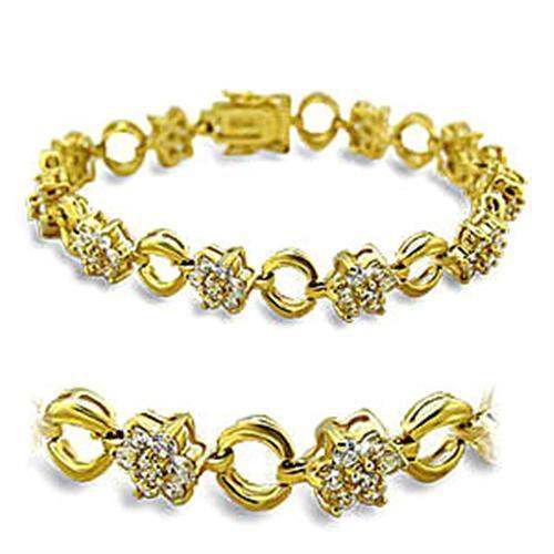 Alamode Gold Brass Bracelet with AAA Grade CZ in Clear - Alamode - Flyclothing LLC