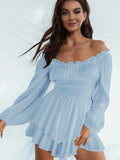 Off Shoulder Smocked Waist Mini Dress - Trendsi