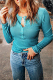 Half-Snap Round Neck Long Sleeve Top - Trendsi - Flyclothing LLC