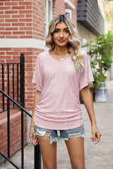 Flutter Sleeve Eyelet Gathered Detail Top - Trendsi - Flyclothing LLC