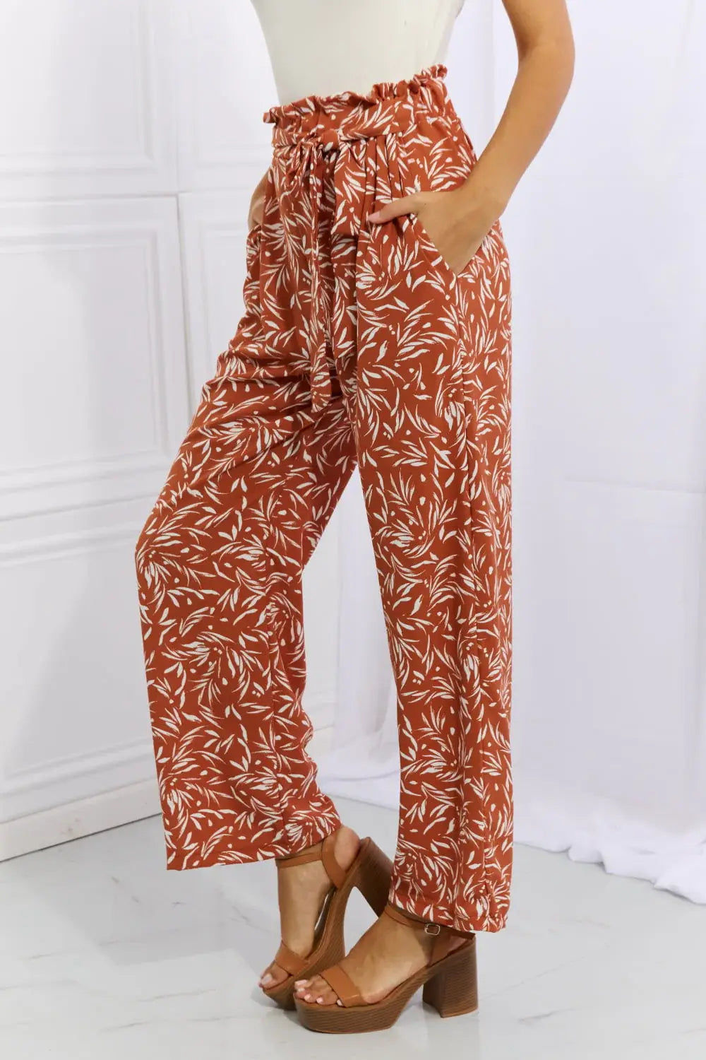 Heimish Right Angle Full Size Geometric Printed Pants in Red Orange - Trendsi - Flyclothing LLC