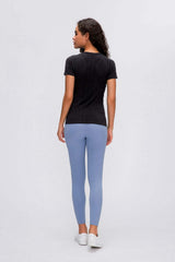 Round Neck Short Sleeve Active T-Shirt - Trendsi - Flyclothing LLC