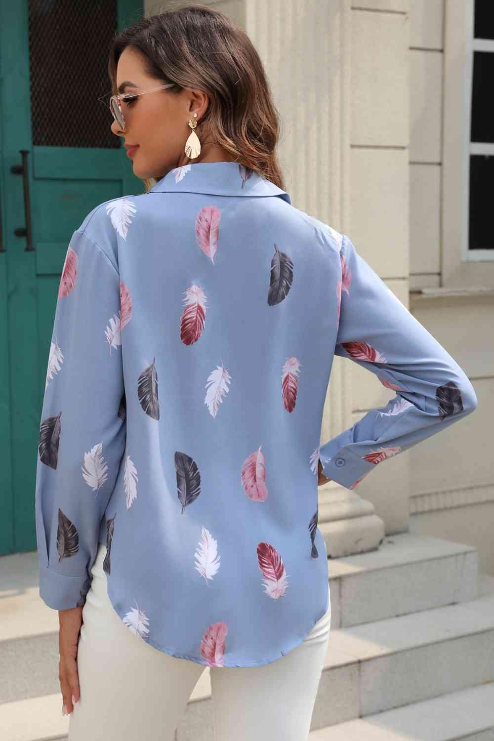 Printed Collared Neck Buttoned Shirt - Trendsi