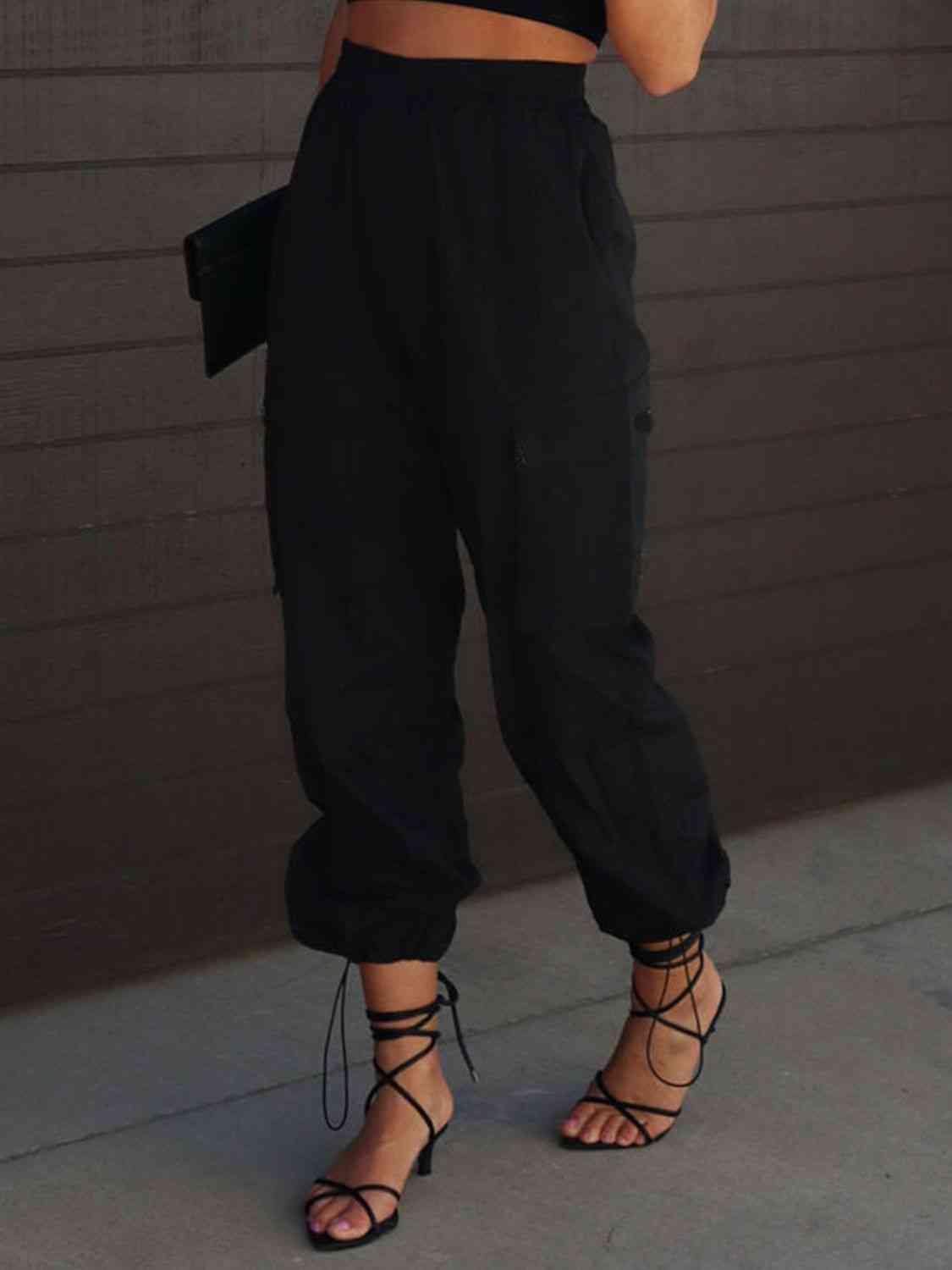 High Waist Drawstring Pants with Pockets - Trendsi