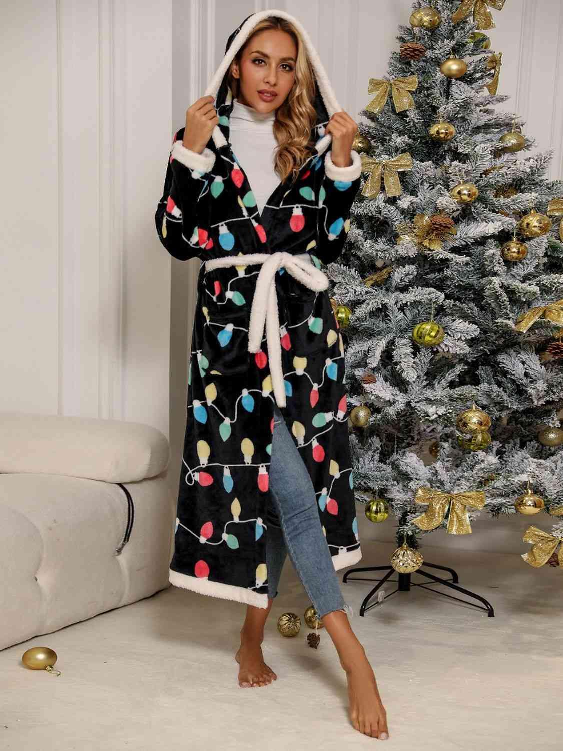 Tie Waist Hooded Robe - Trendsi