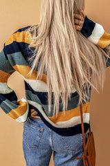 Striped Dropped Shoulder Knitted Pullover Sweater - Flyclothing LLC