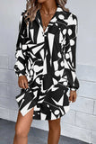 Geometric Long Sleeve Shirt Dress - Trendsi - Flyclothing LLC