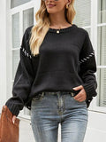 Contrast Round Neck Drop Shoulder Knit Top - Trendsi