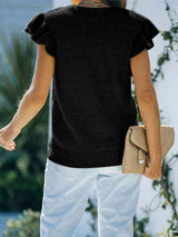 Round Neck Cap Sleeve Sweater - Trendsi - Flyclothing LLC