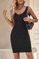 Ribbed Sleeveless V-Neck Dress - Trendsi