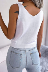 Decorative Button Mixed Knit Tank - Trendsi - Flyclothing LLC