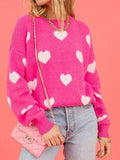 Heart Round Neck Dropped Shoulder Sweater - Trendsi - Flyclothing LLC