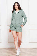 Zip Up Drawstring Hoodie and Shorts Set - Trendsi - Flyclothing LLC