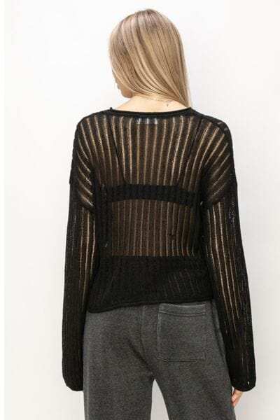 HYFVE Openwork Ribbed Long Sleeve Knit Top - Trendsi - Flyclothing LLC