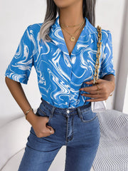 Printed Lapel Collar Shirt - Trendsi