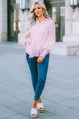 Striped Lantern Sleeve Collared Shirt - Trendsi - Flyclothing LLC