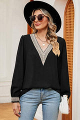 V-Neck Long Sleeve T-Shirt - Trendsi - Flyclothing LLC