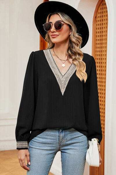 V-Neck Long Sleeve T-Shirt - Trendsi - Flyclothing LLC