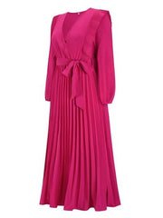 Pleated Surplice Tie Waist Maxi Dress - Trendsi