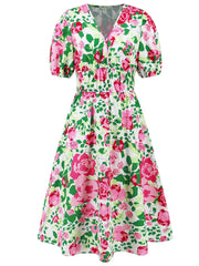 Ruched Printed Surplice Short Sleeve Dress - Trendsi