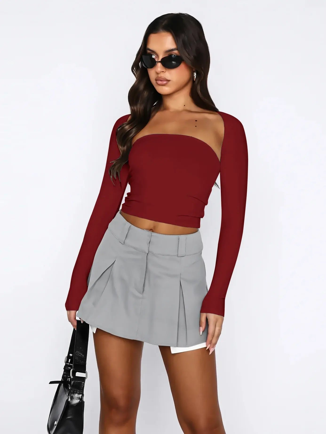 Cutout Raglan Sleeve Bolero and Tube Top - Trendsi - Flyclothing LLC