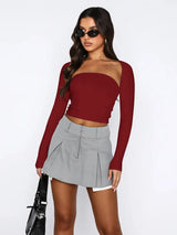 Cutout Raglan Sleeve Bolero and Tube Top - Trendsi - Flyclothing LLC
