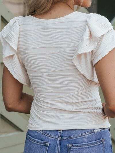 Textured Ruffled Round Neck T-Shirt - Trendsi - Flyclothing LLC
