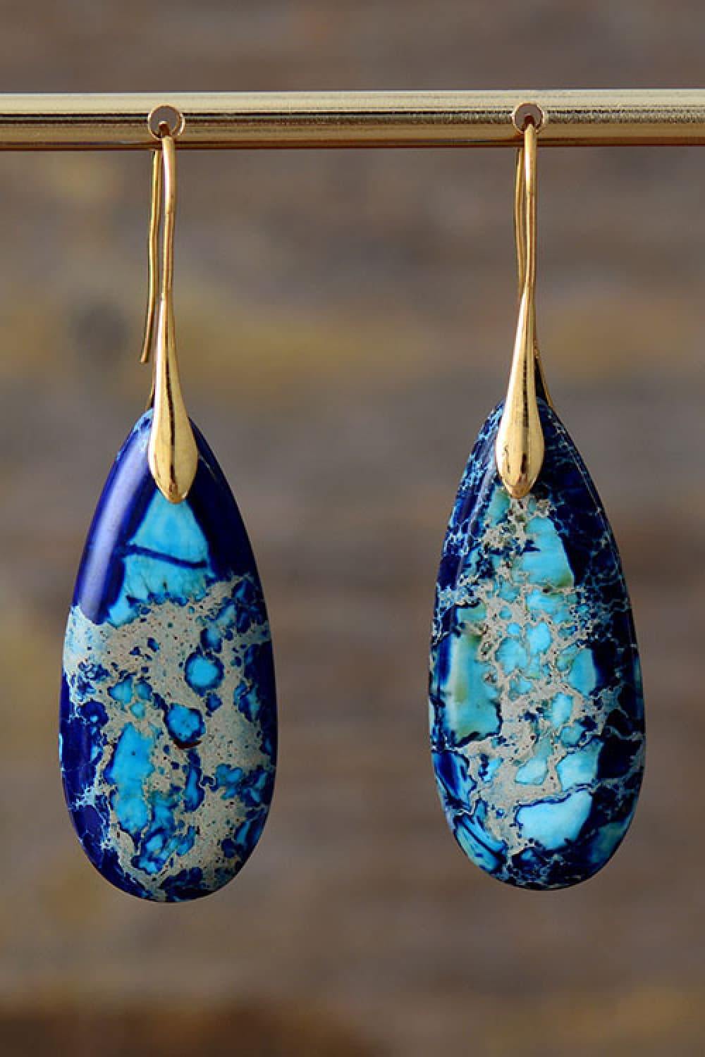 Handmade Teardrop Shape Natural Stone Dangle Earrings - Trendsi