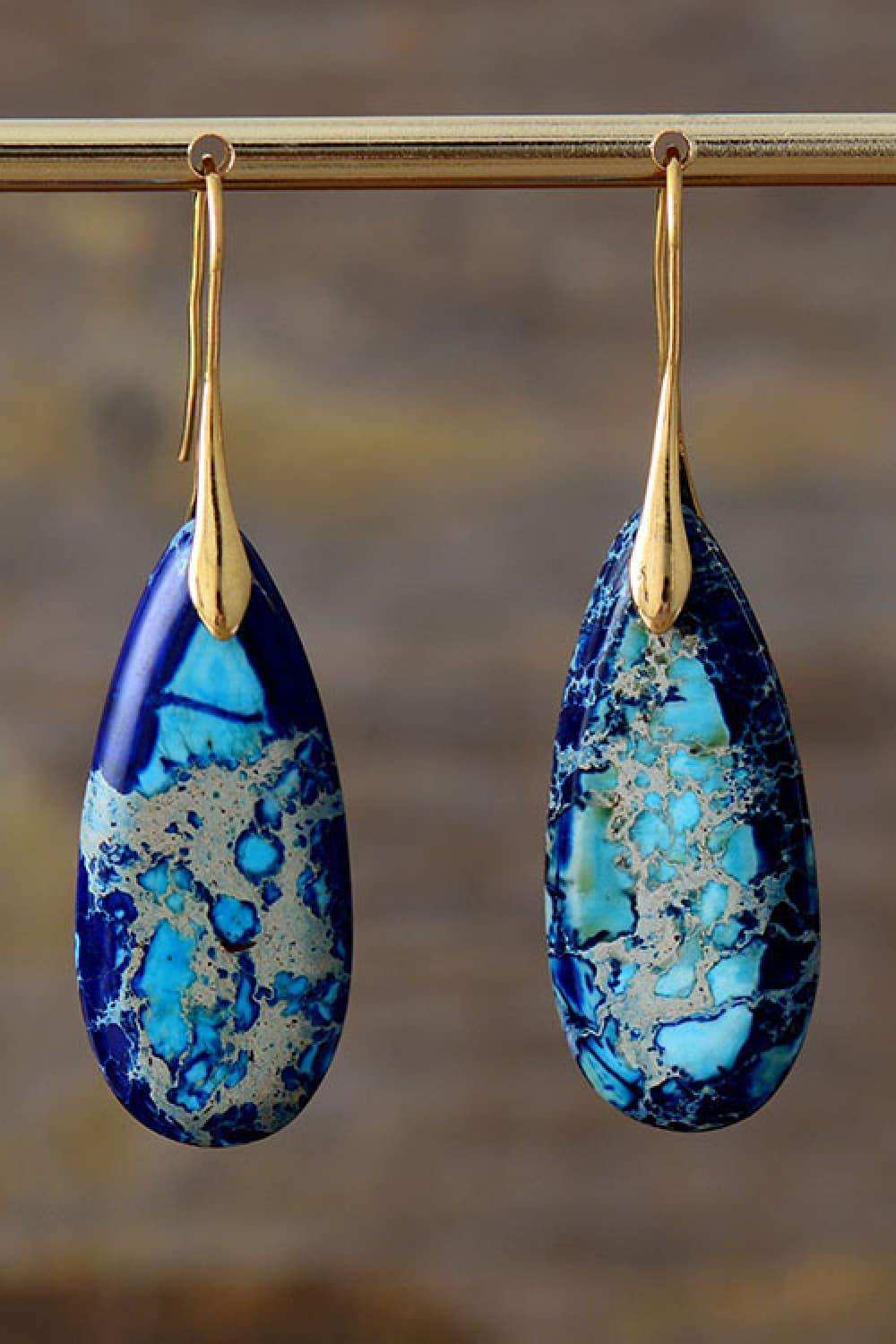 Handmade Teardrop Shape Natural Stone Dangle Earrings - Trendsi - Flyclothing LLC