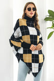 Plaid Turtleneck Dolman Sleeve Poncho - Trendsi