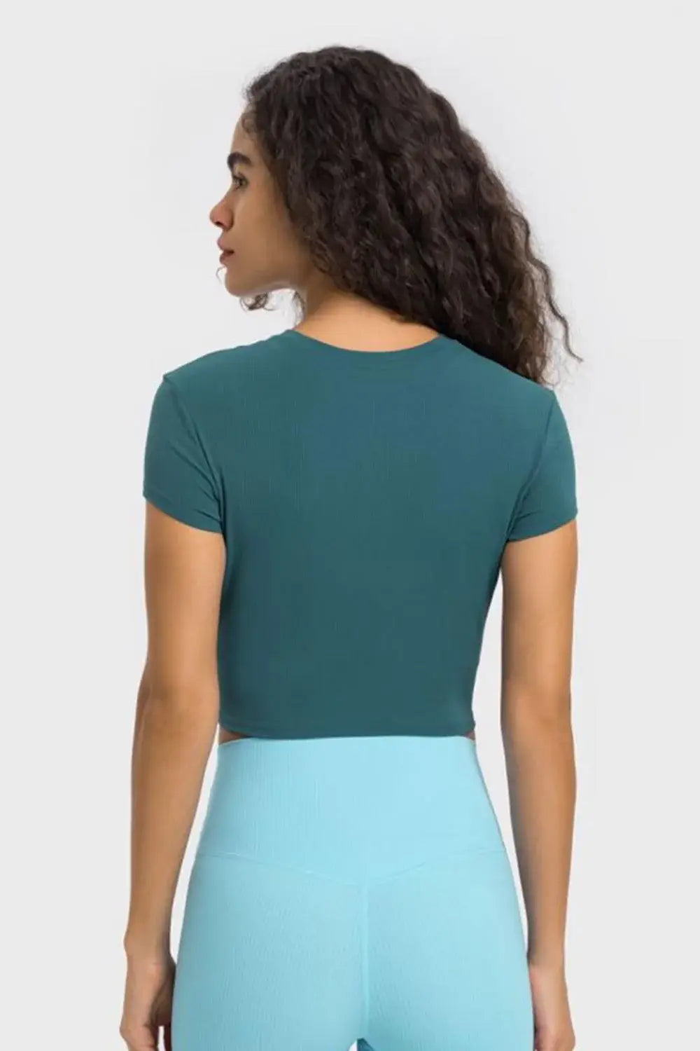 Round Neck Short Sleeve Cropped Sports T-Shirt - Trendsi - Flyclothing LLC
