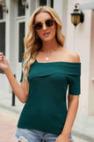 Asymmetrical Neck Rib-Knit Top - Trendsi - Flyclothing LLC