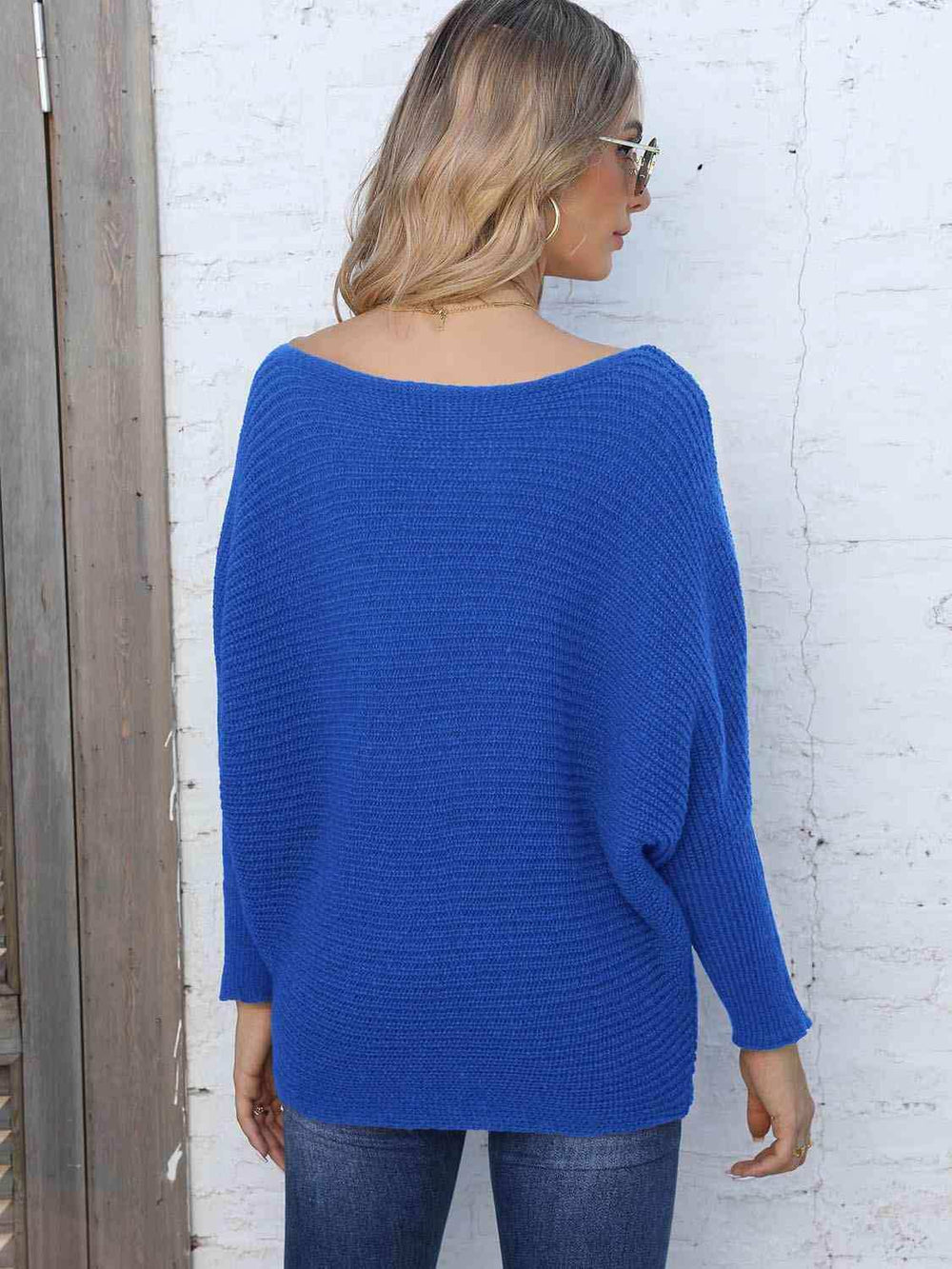 Full Size Horizontal Ribbing Dolman Sleeve Sweater - Trendsi - Flyclothing LLC