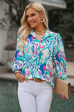 Printed Puff Sleeve Collared Blouse - Trendsi - Flyclothing LLC