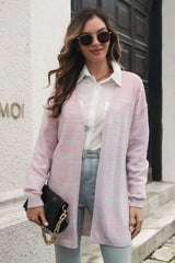 Striped Open Front Longline Cardigan - Trendsi - Flyclothing LLC