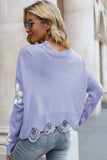 Flower Distressed Ribbed Trim Sweater - Trendsi - Flyclothing LLC