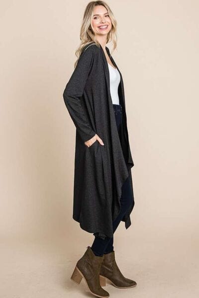 Culture Code Open Front Longline Cover Up with Pockets - Trendsi