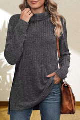 Turtleneck High Low Top - Trendsi - Flyclothing LLC