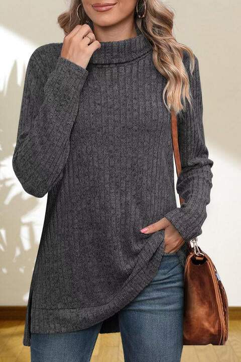 Turtleneck High Low Top - Trendsi - Flyclothing LLC