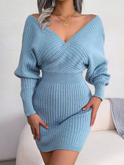Rib-Knit Dolman Sleeve Sweater Dress - Trendsi