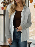 Contrast Button Up Drawstring Hooded Shirt - Trendsi
