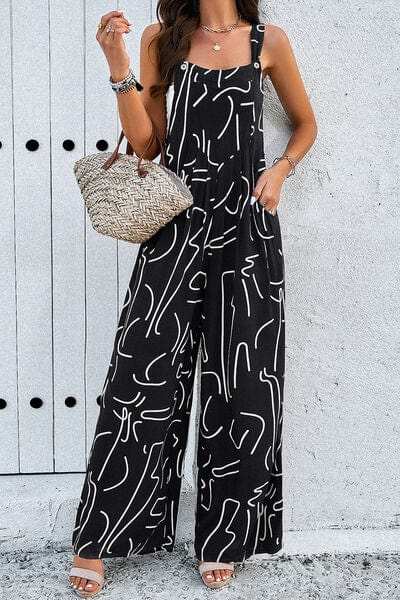 Printed Wide Strap Jumpsuit with Pockets - Trendsi - Flyclothing LLC