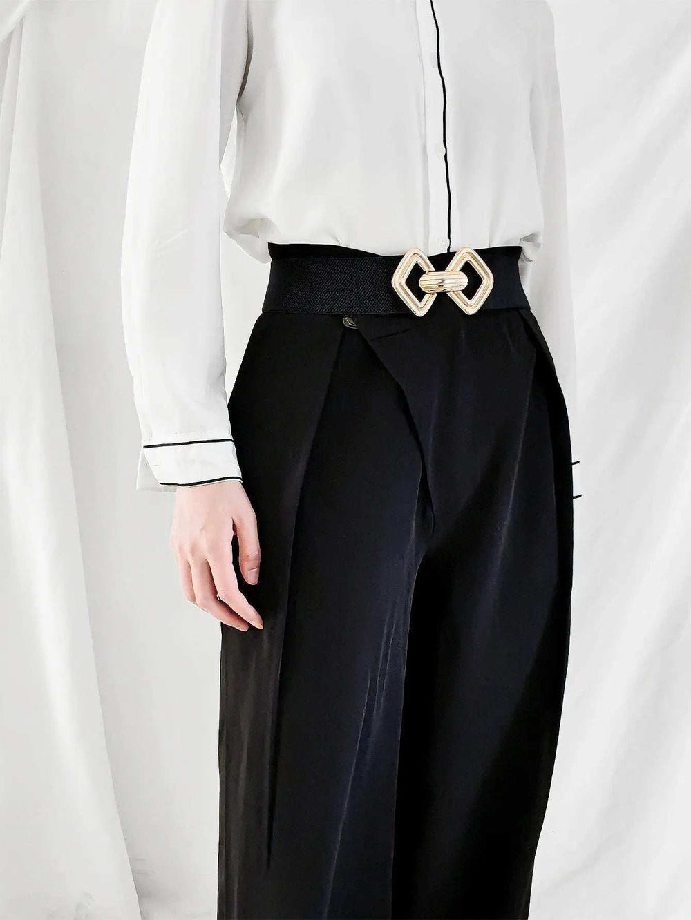 Geometric Buckle Elastic Wide Belt - Trendsi - Flyclothing LLC