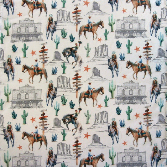 Rockmount Clothing Cowboy Riders & Cactus Western Cotton Bandana in Ivory - Rockmount Clothing