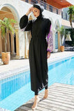 Cap, Drawstring Printed Long Sleeve Dress and Pants Swim Set - Trendsi - Flyclothing LLC