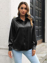 Button Up Collared Neck Long Sleeve Shirt - Trendsi - Flyclothing LLC